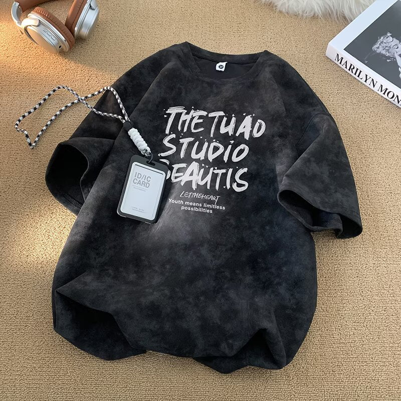 Dye-Printed Casual Short Sleeve T-Shirt