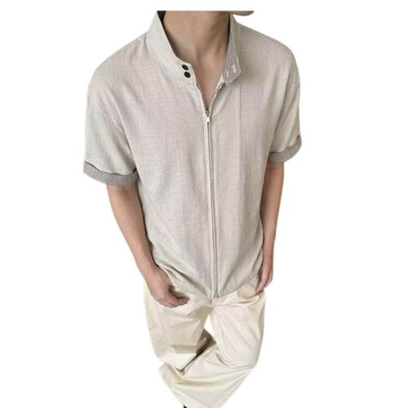 Checkered Patchwork Stand Collar Open Front Blouse