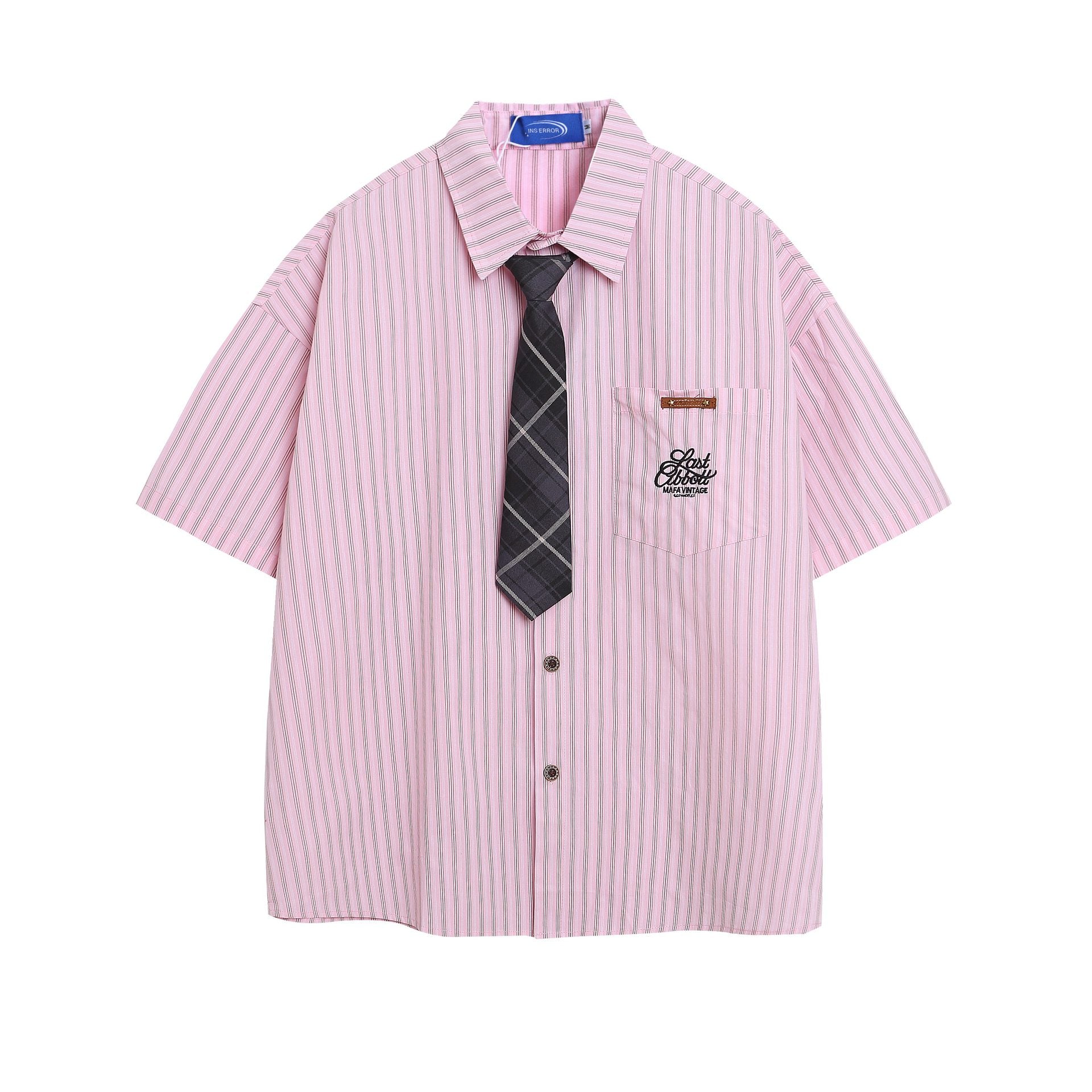 Embroidered striped short sleeved pocket