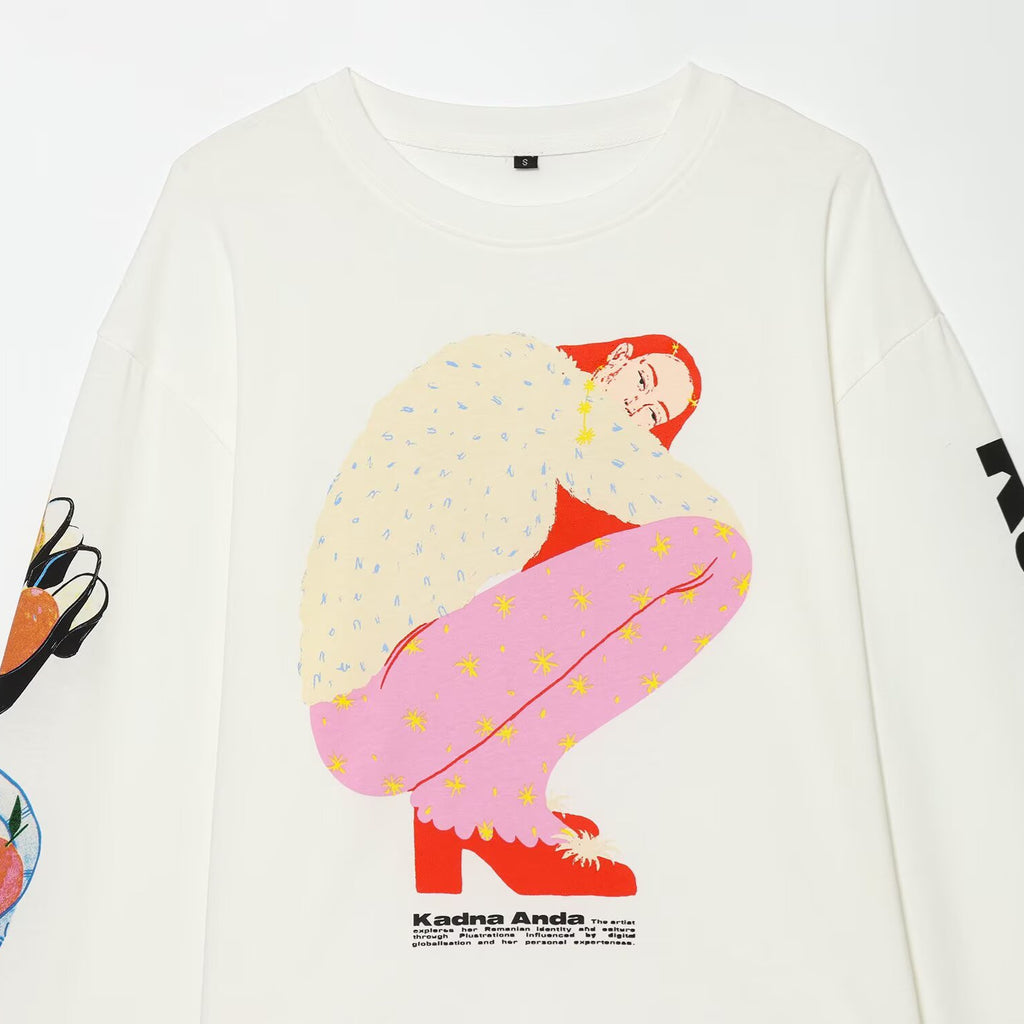 Simple style casual loose printed long sleeved T-shirt