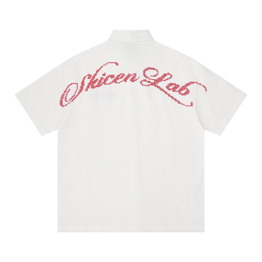 Pixel flower body letter short sleeved shirt