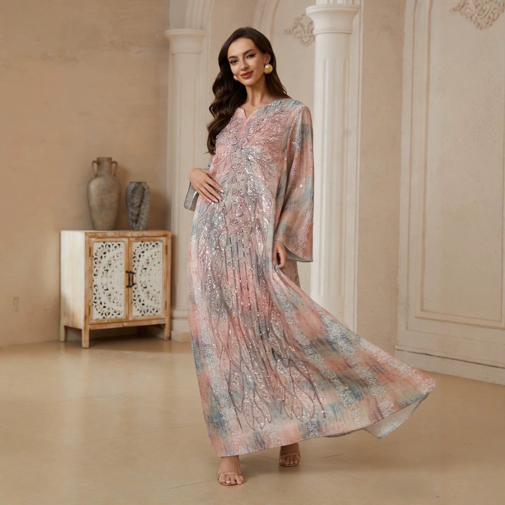 Embroidered pearl long skirt
