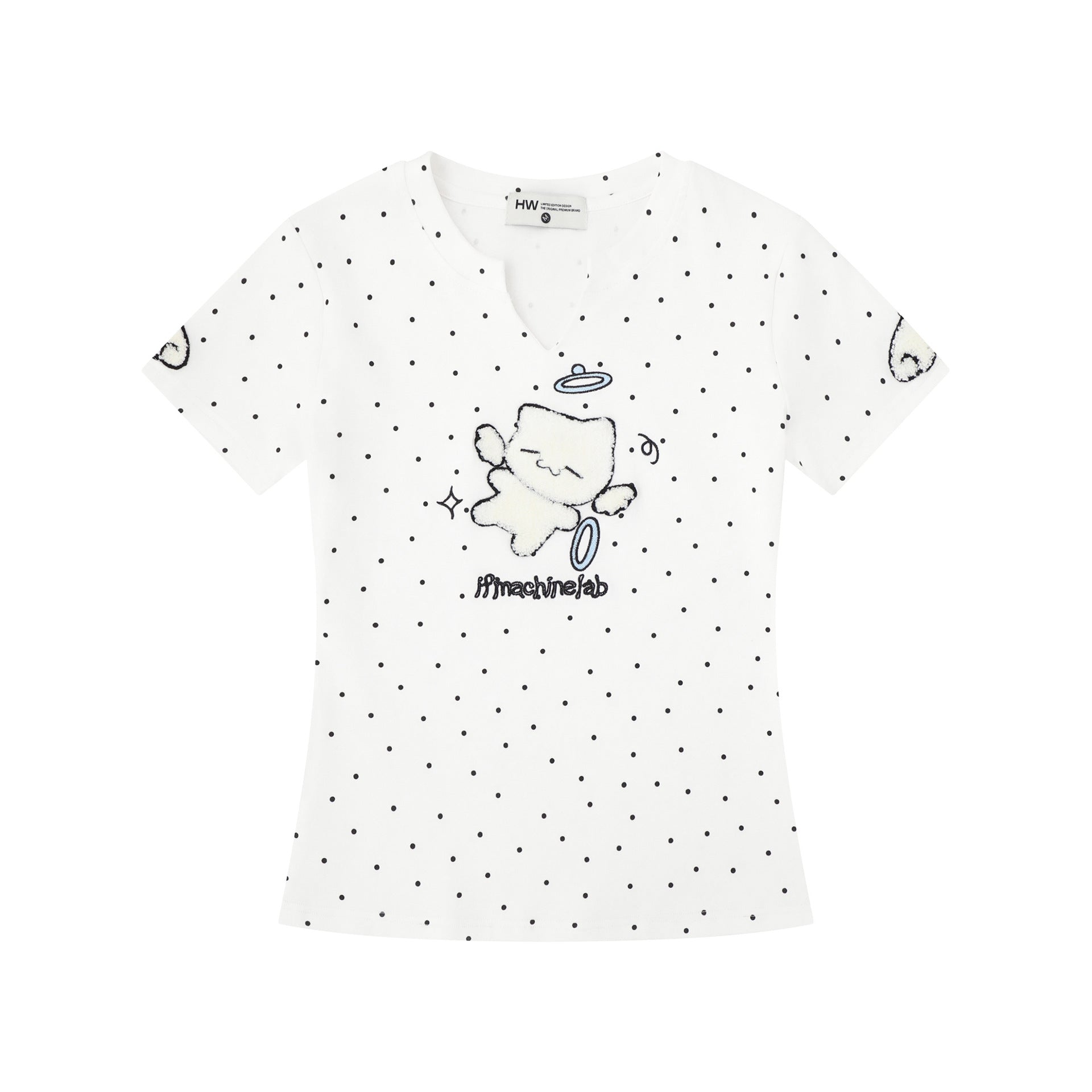 Embroidered Cat V-Neck T-Shirt for Women, Casual and Versatile Fresh Look Top