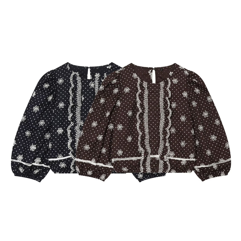 Retro style hollowed out embroidered polka dot shirt (Copy)