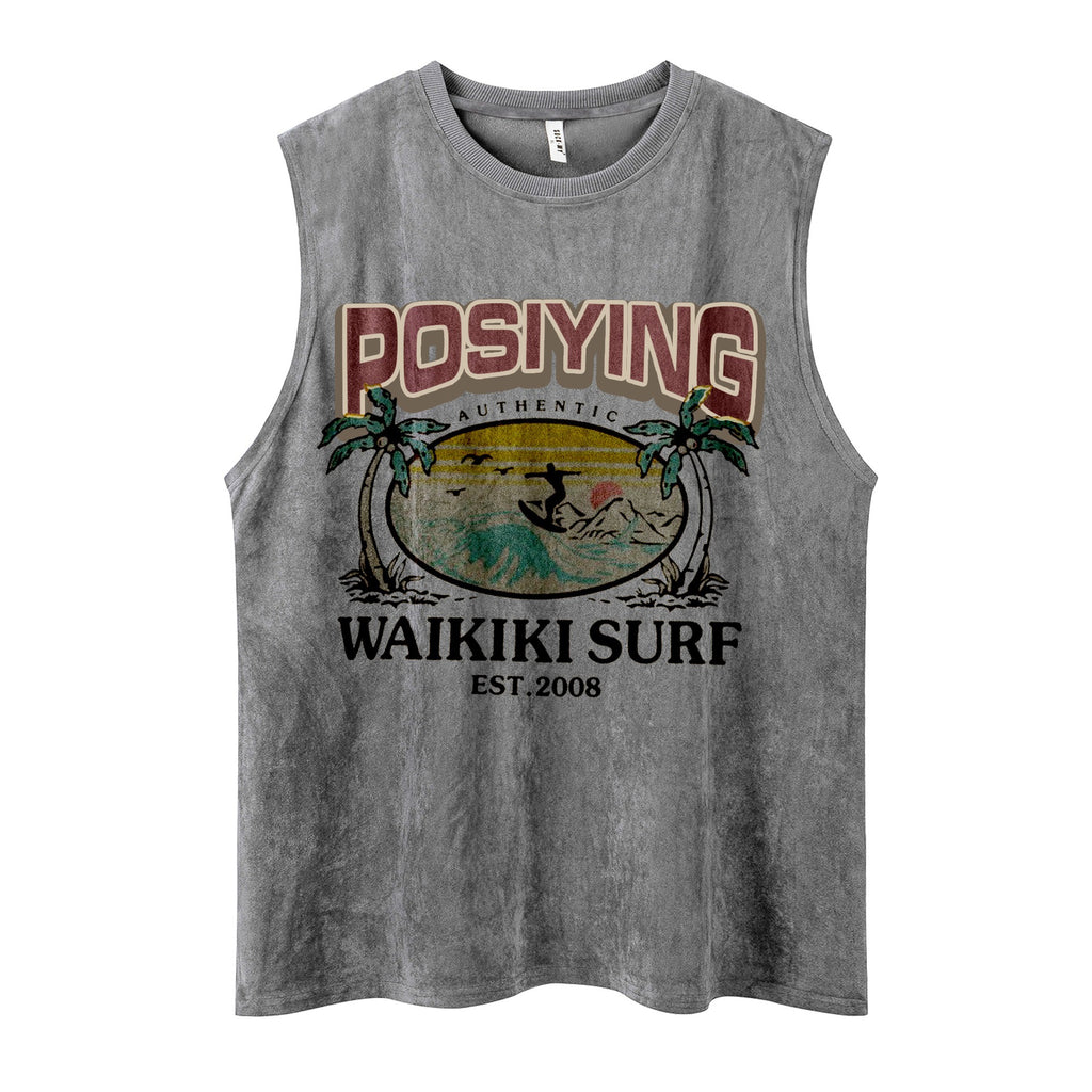 Coconut tree surfing printed vest