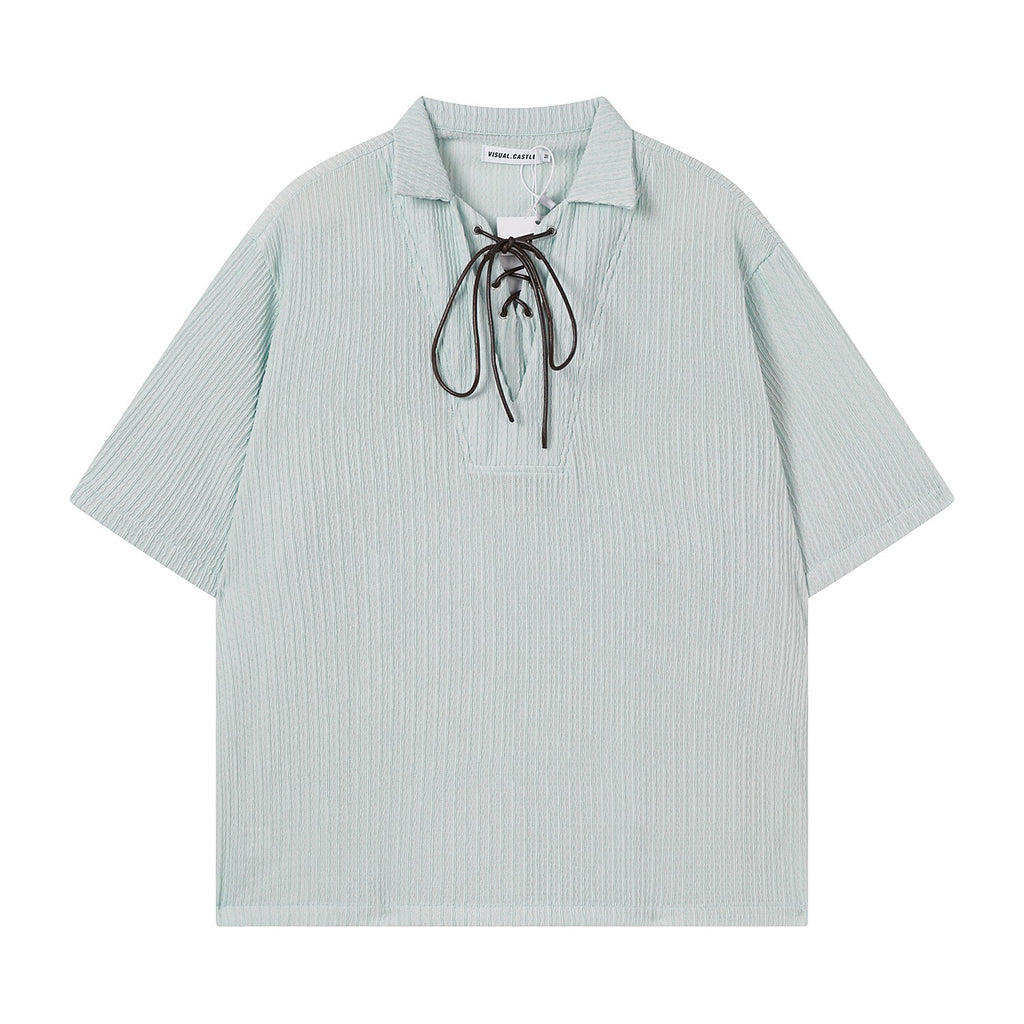 Mint green texture short sleeved shirt