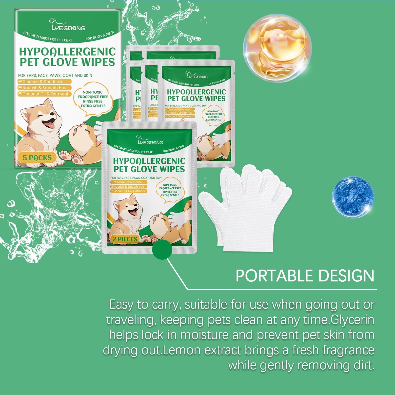 Pet Disposable Cleaning Gloves Dog Cat Hair And Skin Gentle Cleaning Care Gloves