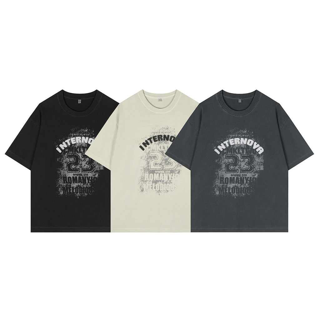 Digital letter printed short sleeved shirt