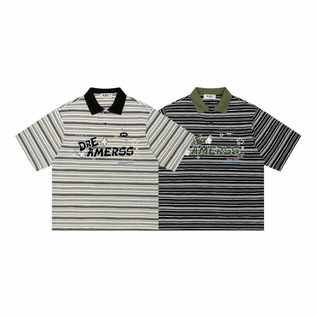 Alphabet striped embroidered short sleeved shirt