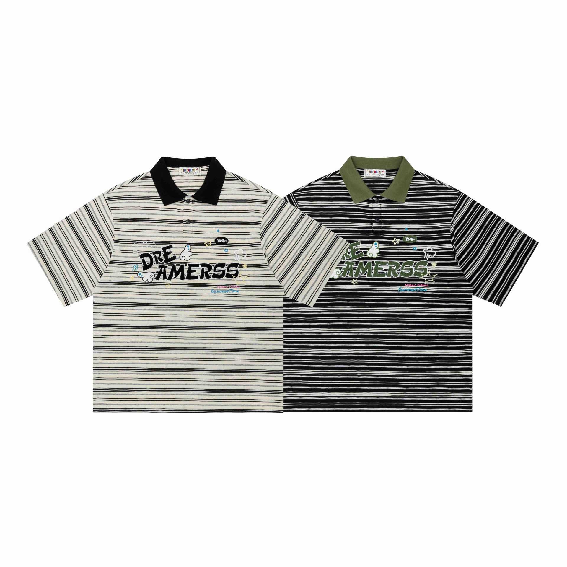 Alphabet striped embroidered short sleeved shirt