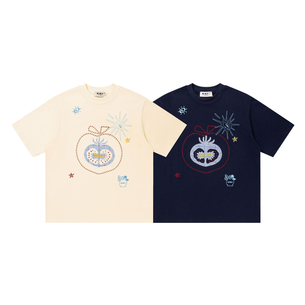 Fun fruit embroidery short sleeved shirt