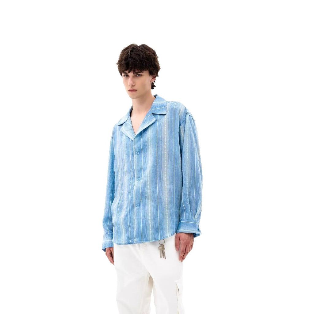 Barn Style Striped Turn-Down Collar Long Sleeve Shirt