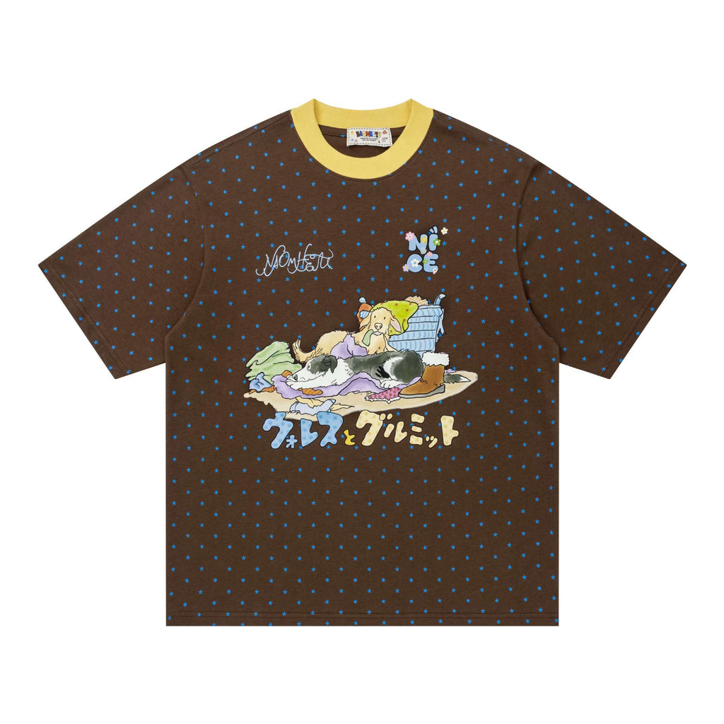 Wave Point Dog Illustration Short Sleeve