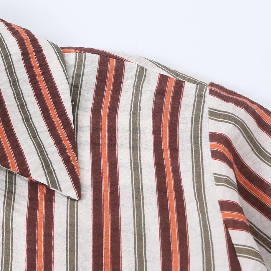 Minimalist style casual fluffy hem striped shirt