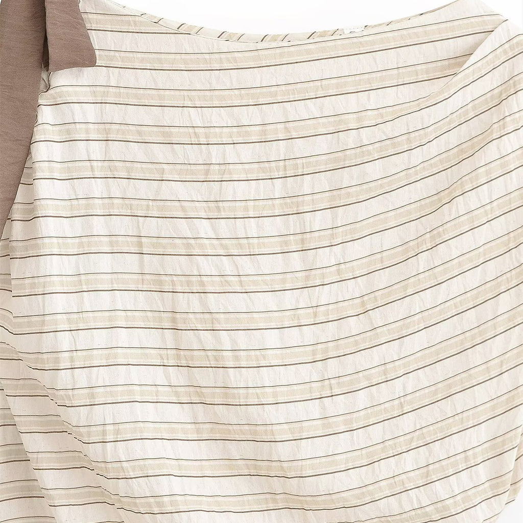 Slanted shoulder striped bow T-shirt top