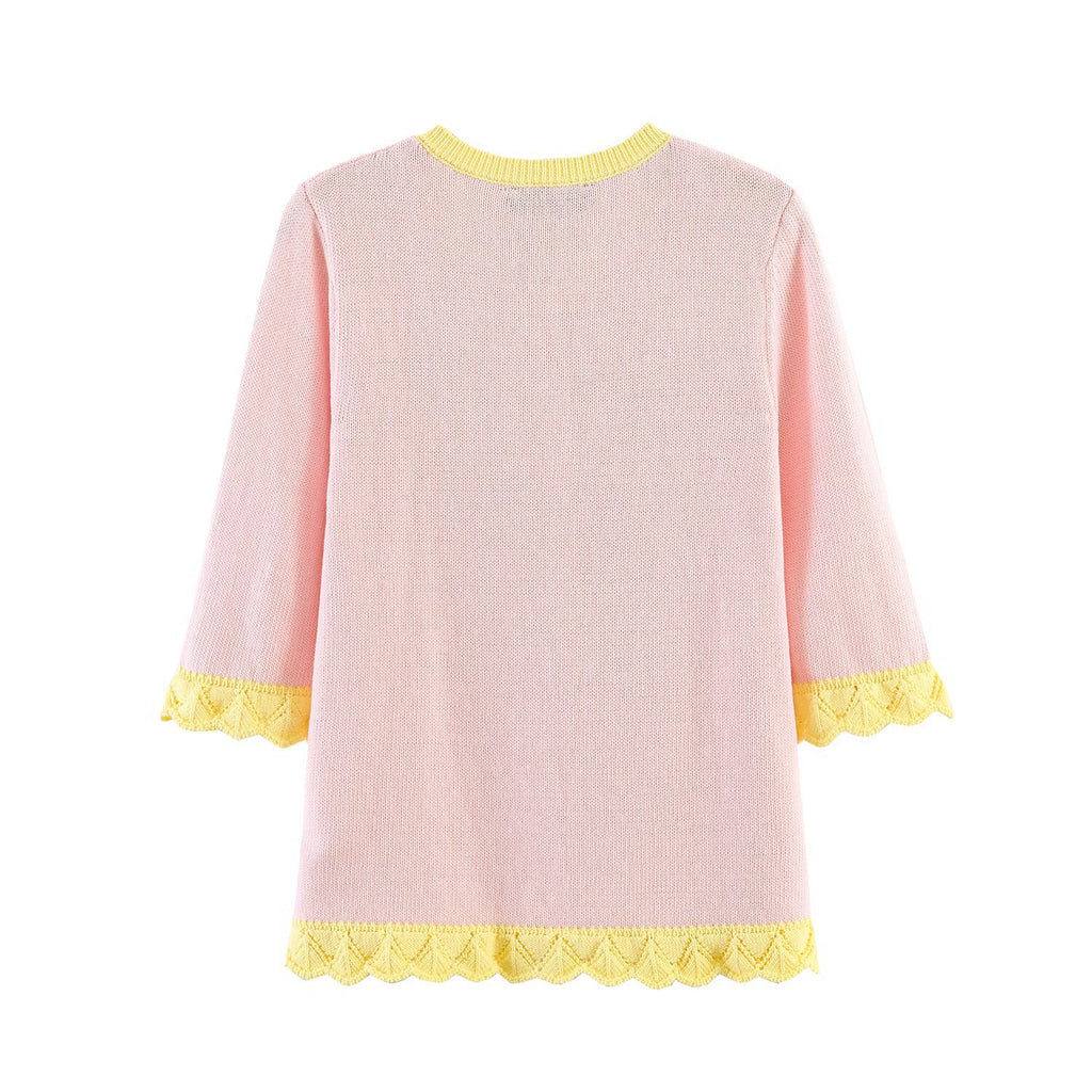 Hollow out splicing knitted fungus edge jacket