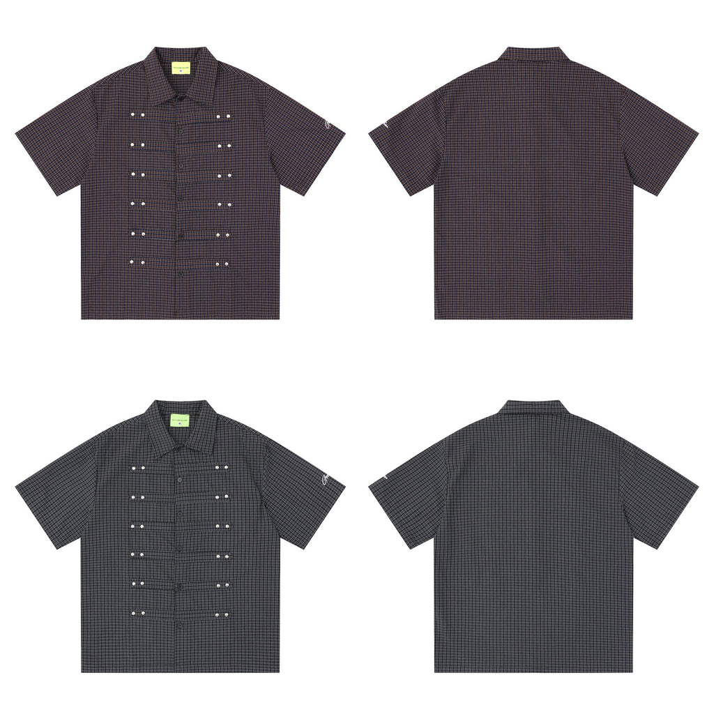 Plaid breasted short sleeved shirt