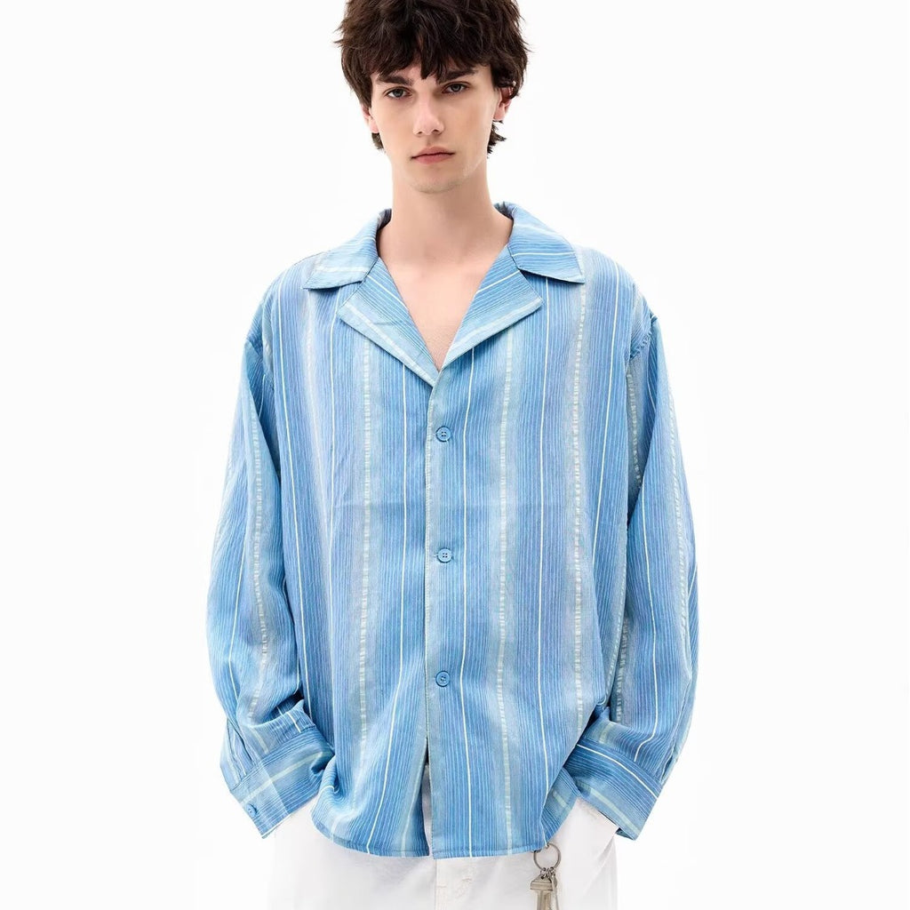 Barn Style Striped Turn-Down Collar Long Sleeve Shirt