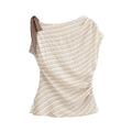 Slanted shoulder striped bow T-shirt top