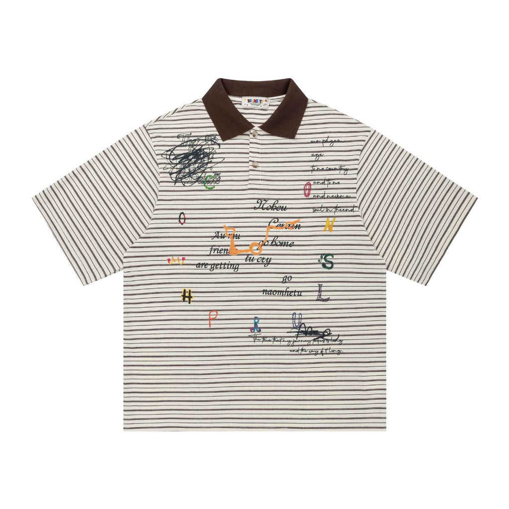 Graffiti embroidery striped short sleeved shirt