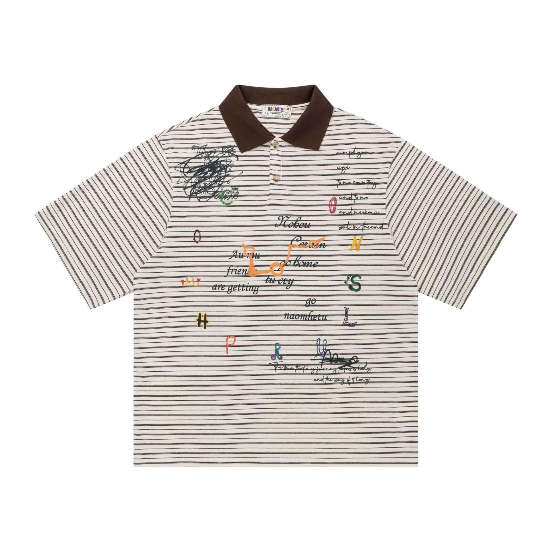 Graffiti embroidery striped short sleeved shirt