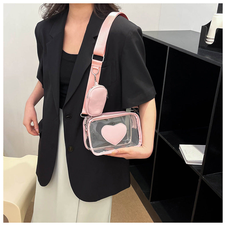 Women bag Simple transparent shoulder bag Fashion crossbody bag PU soft leather texture beach casual zero wallet