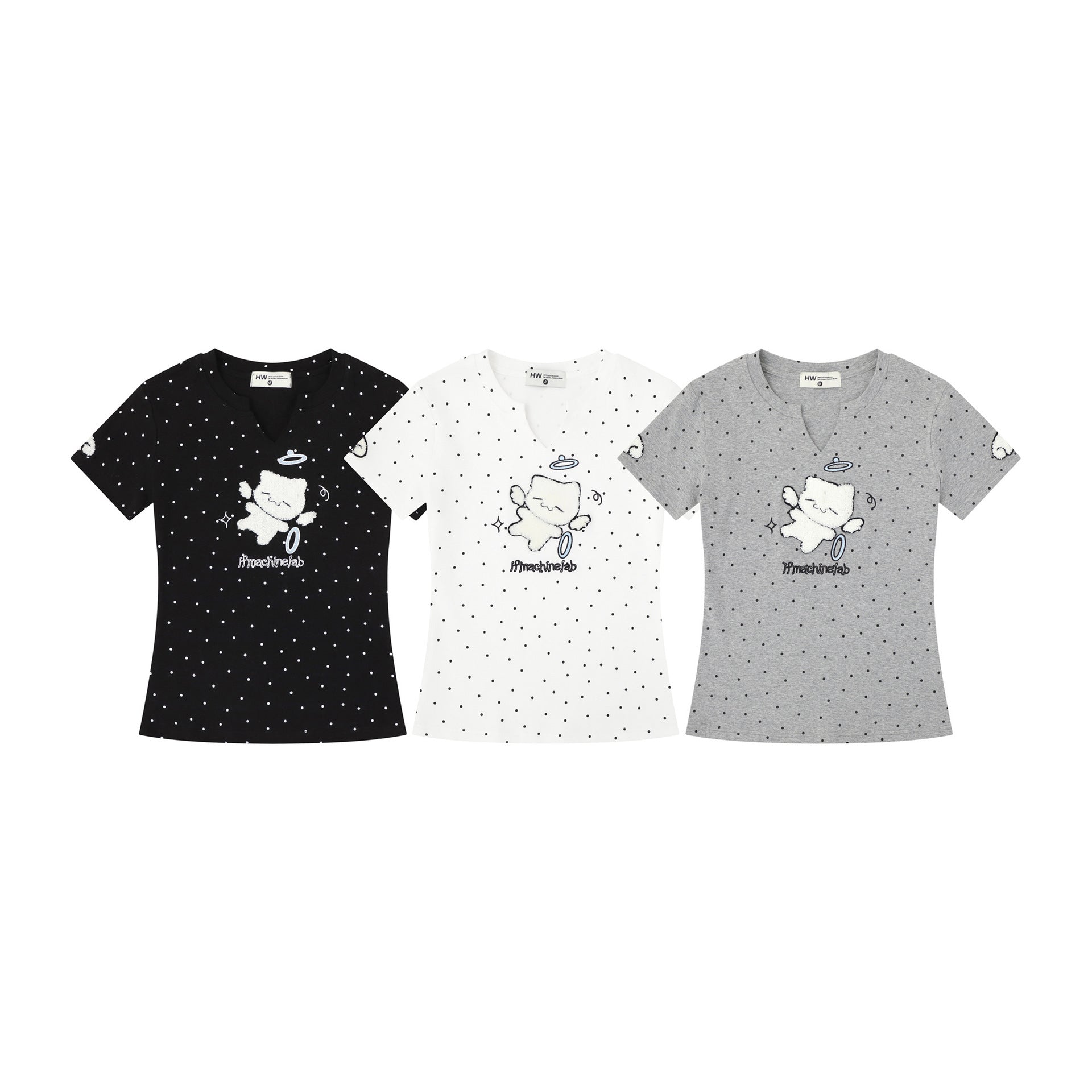 Embroidered Cat V-Neck T-Shirt for Women, Casual and Versatile Fresh Look Top