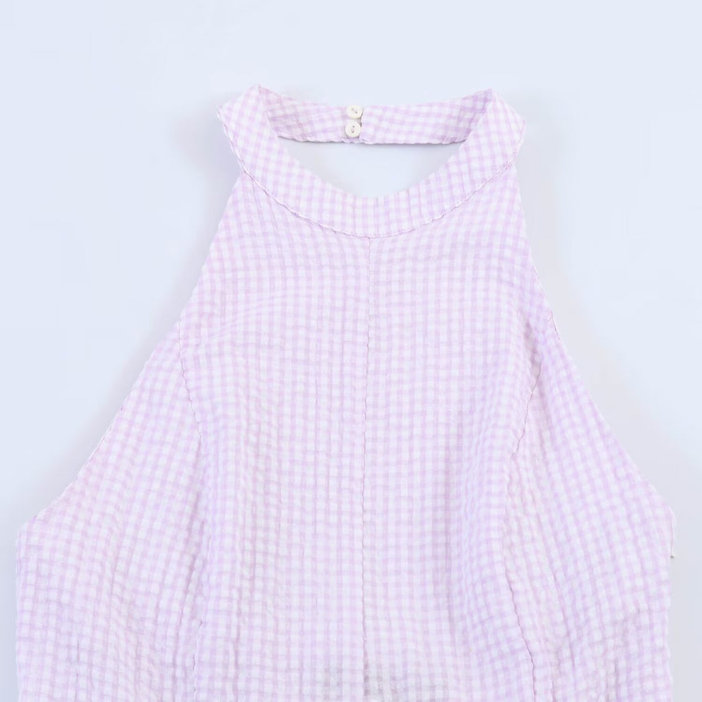 Plaid hanging neck dress for summer