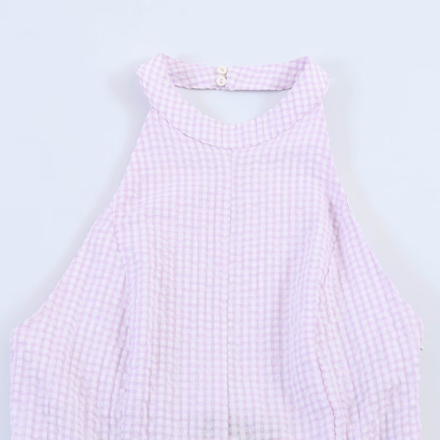 Plaid hanging neck dress for summer