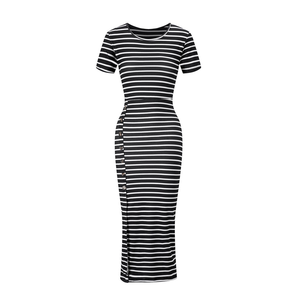 Round neck striped short sleeved dress