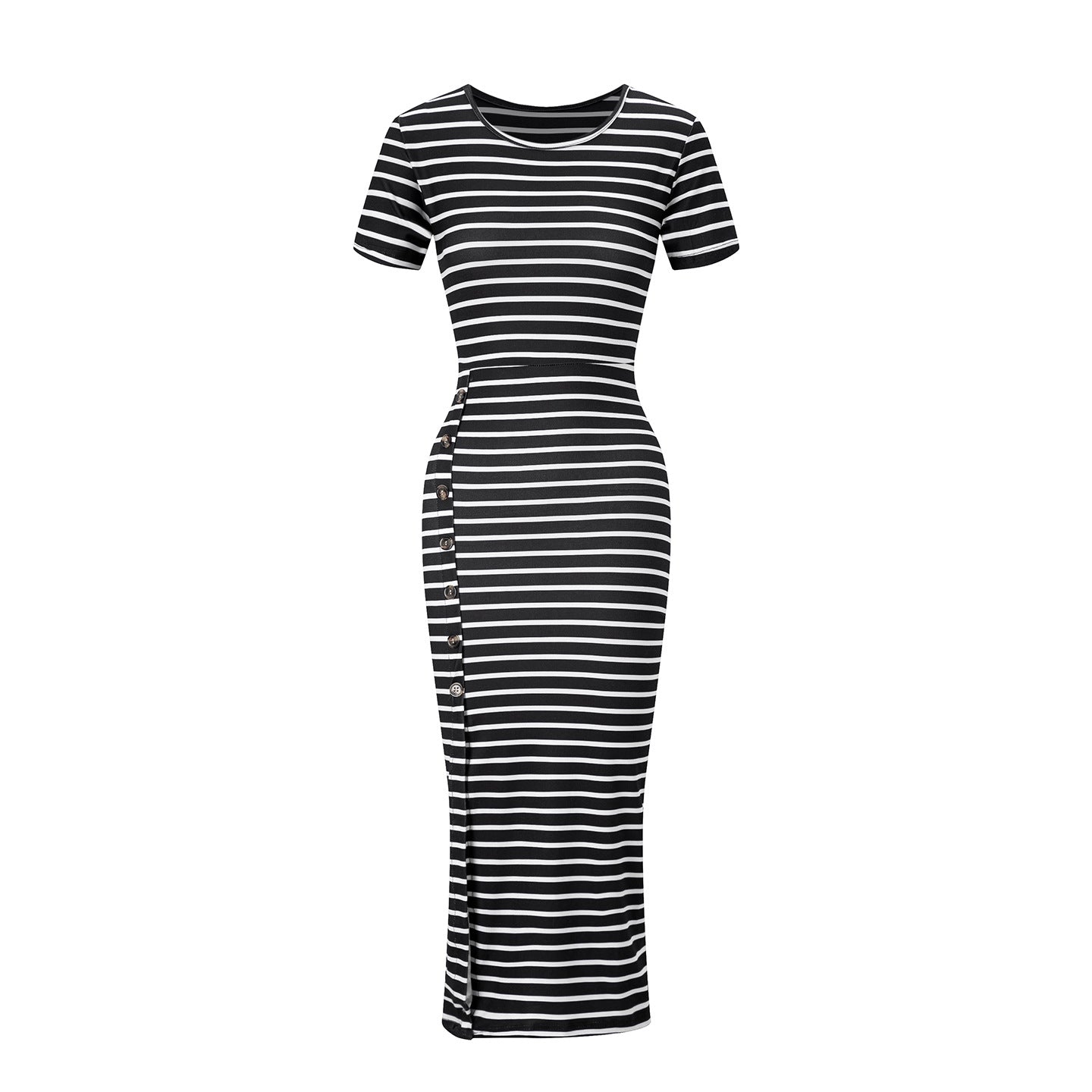 Round neck striped short sleeved dress