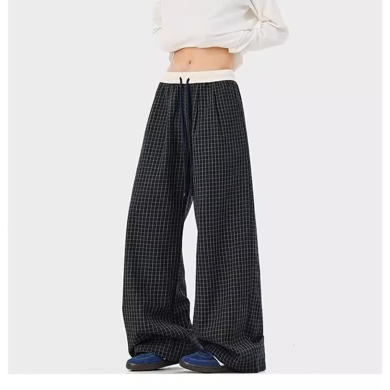 Casual Plaid Patchwork Pants for Men and Women