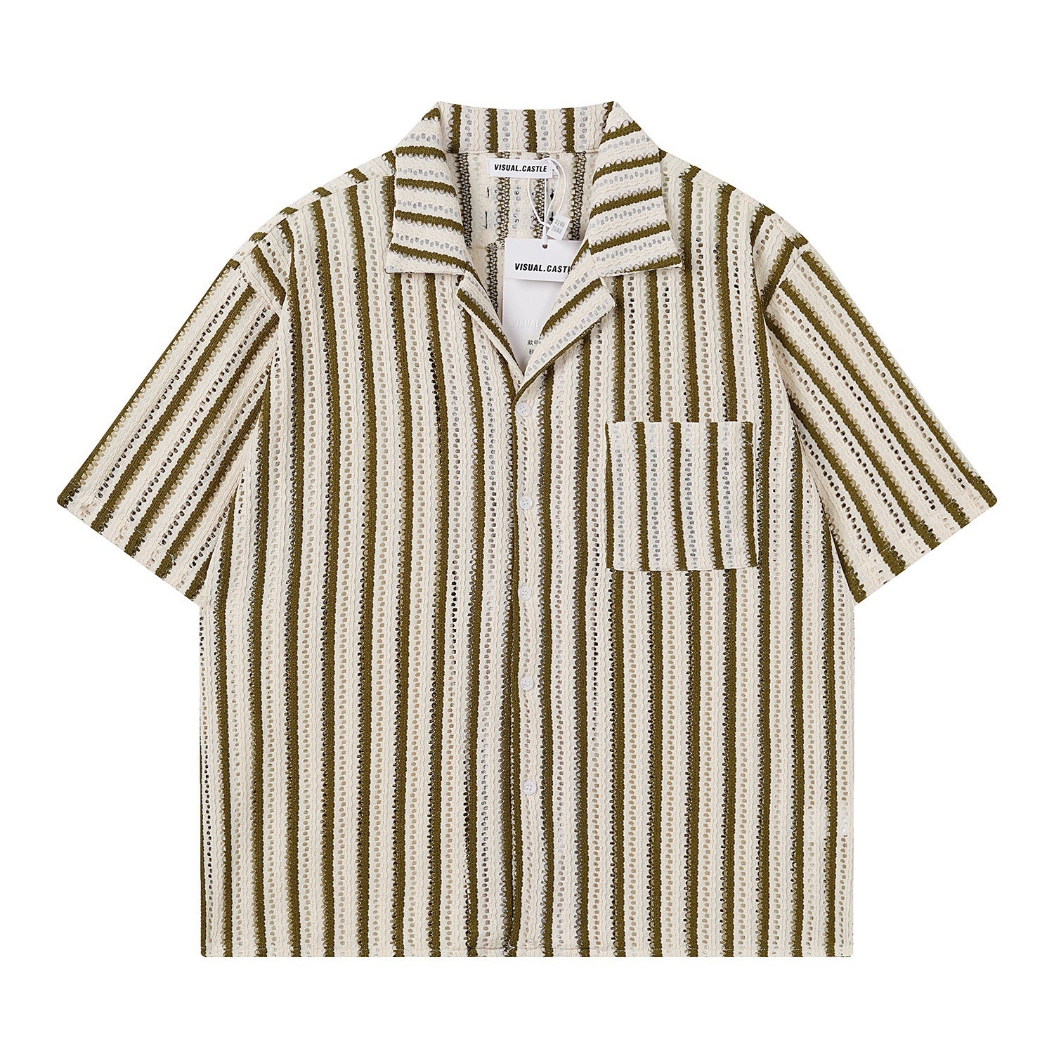 Striped hollow out silhouette short sleeved shirt