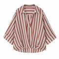 Minimalist style casual fluffy hem striped shirt