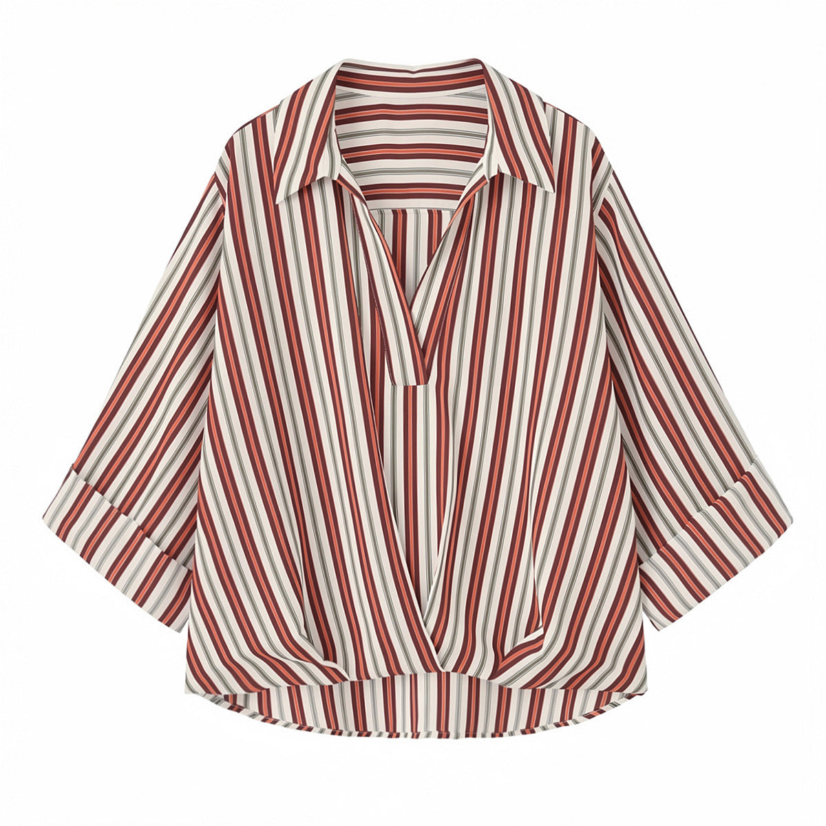 Minimalist style casual fluffy hem striped shirt