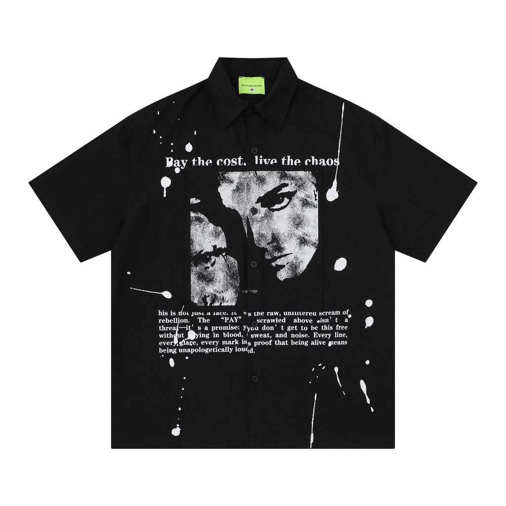 Portrait splashed ink text short sleeved
