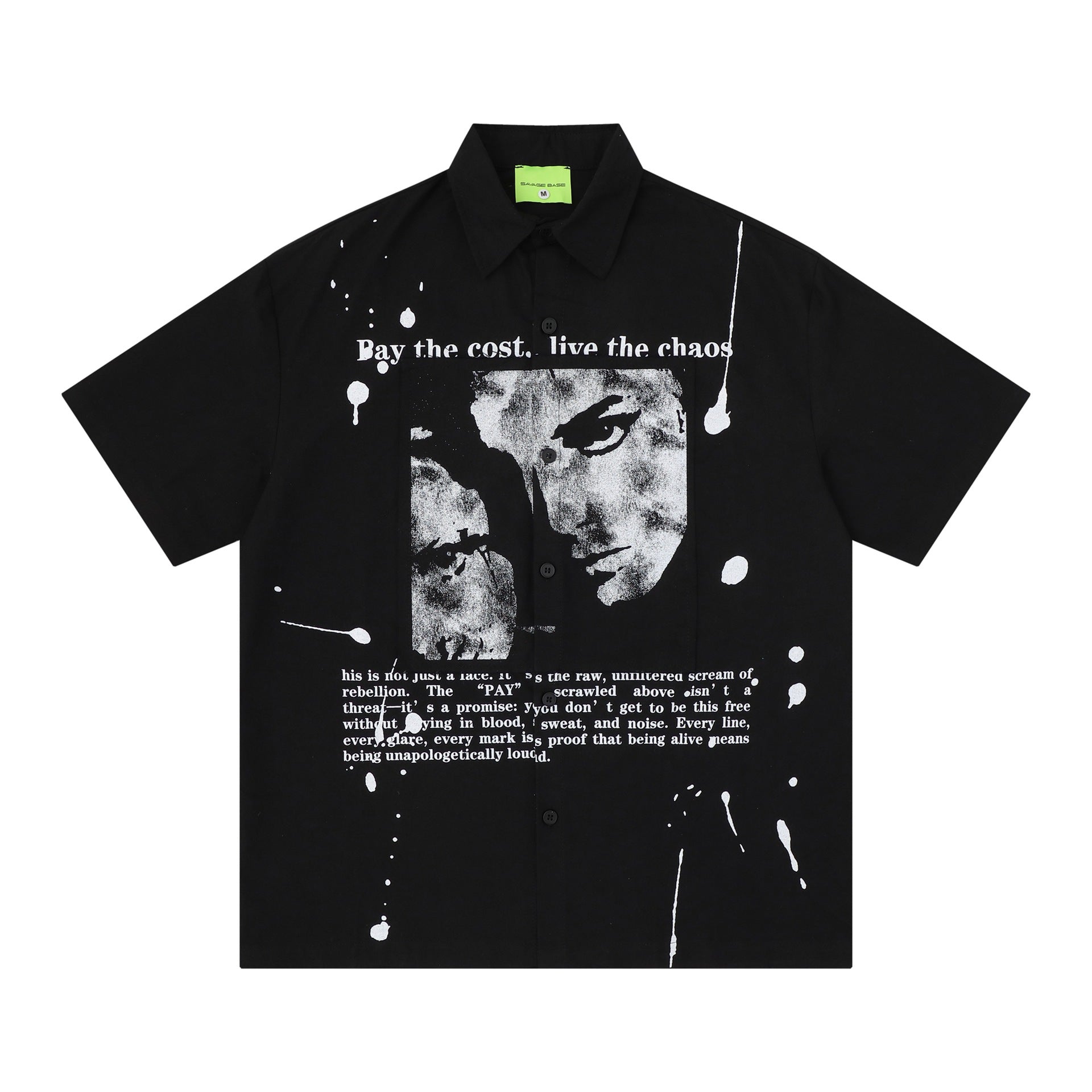 Portrait splashed ink text short sleeved