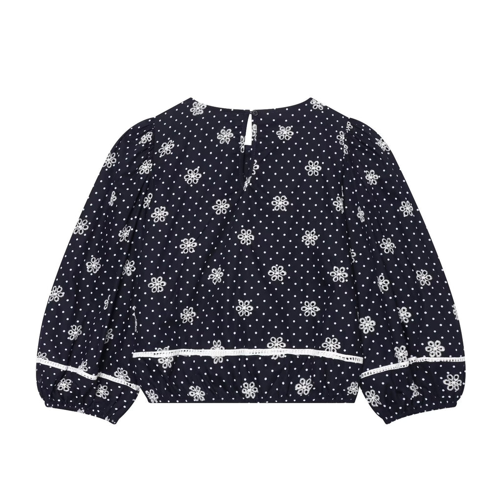 Retro style hollowed out embroidered polka dot shirt (Copy)