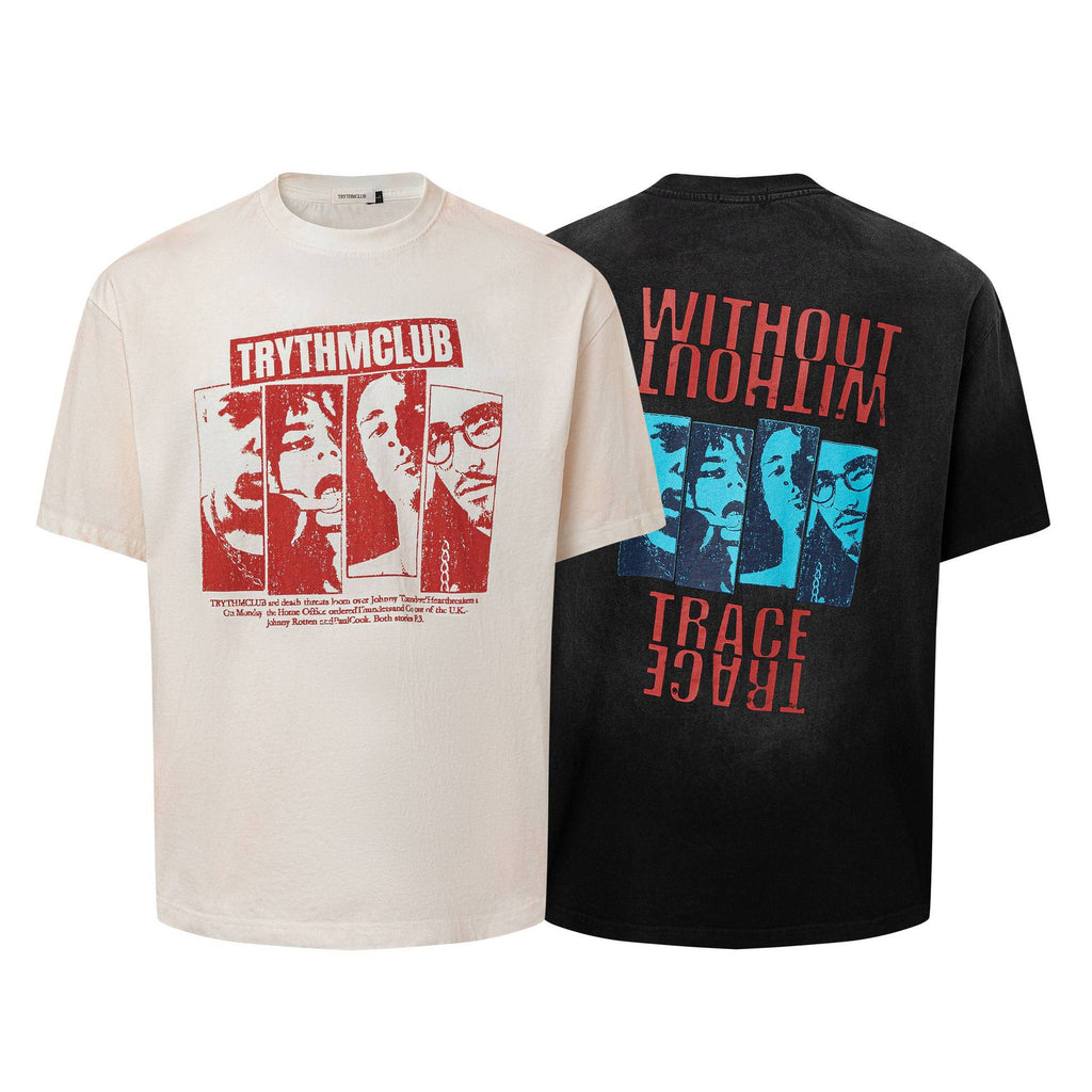 Portrait collage printed short sleeved shirt