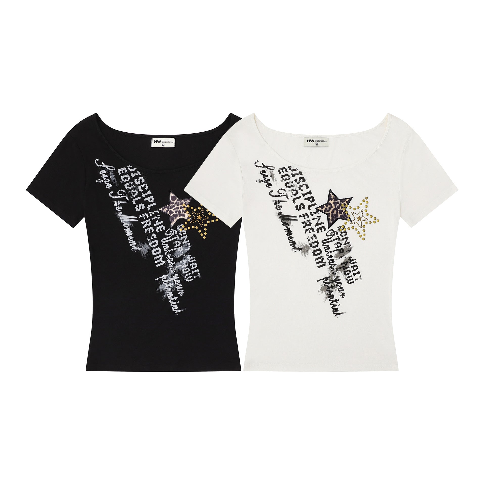 Leopard Print Star Embroidery T-Shirt for Women, Slim Fit Crop Top with Regular Shoulder, Versatile Casual Wear