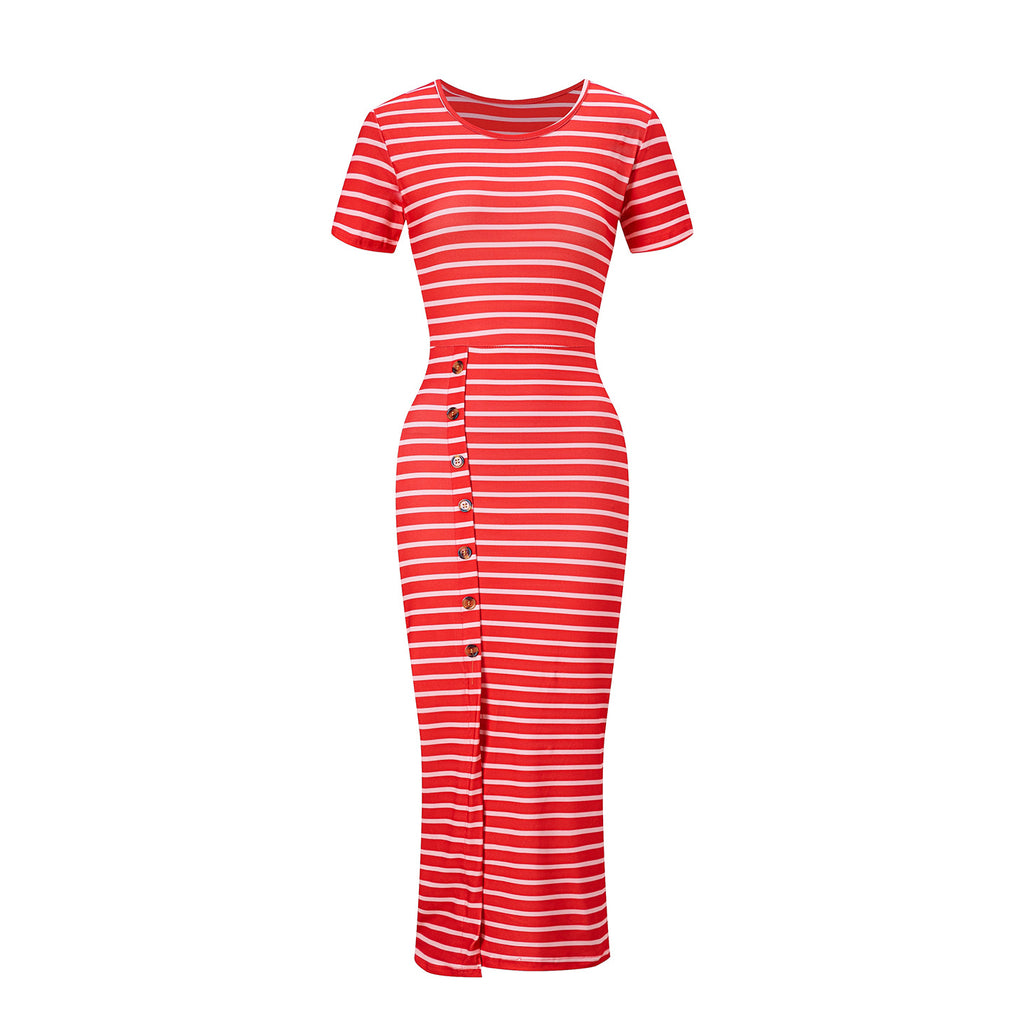 Round neck striped short sleeved dress