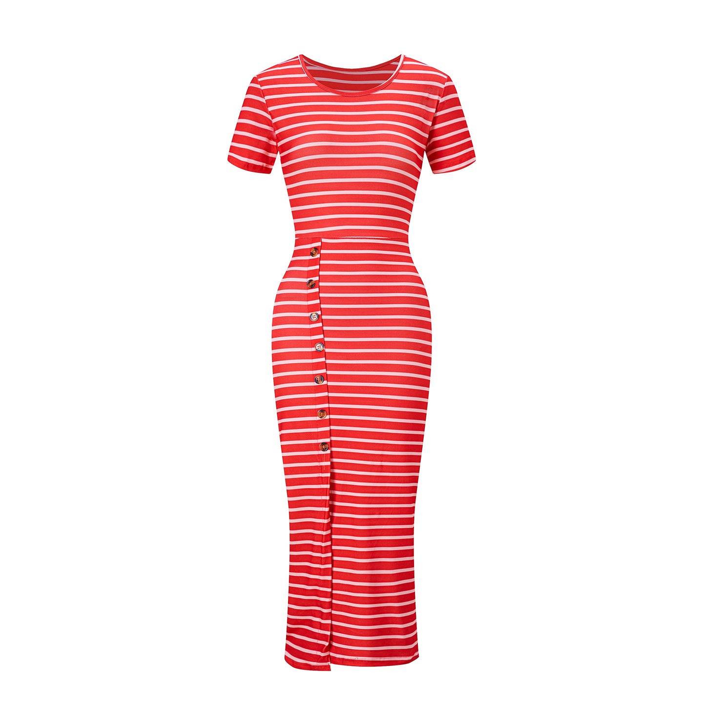 Round neck striped short sleeved dress