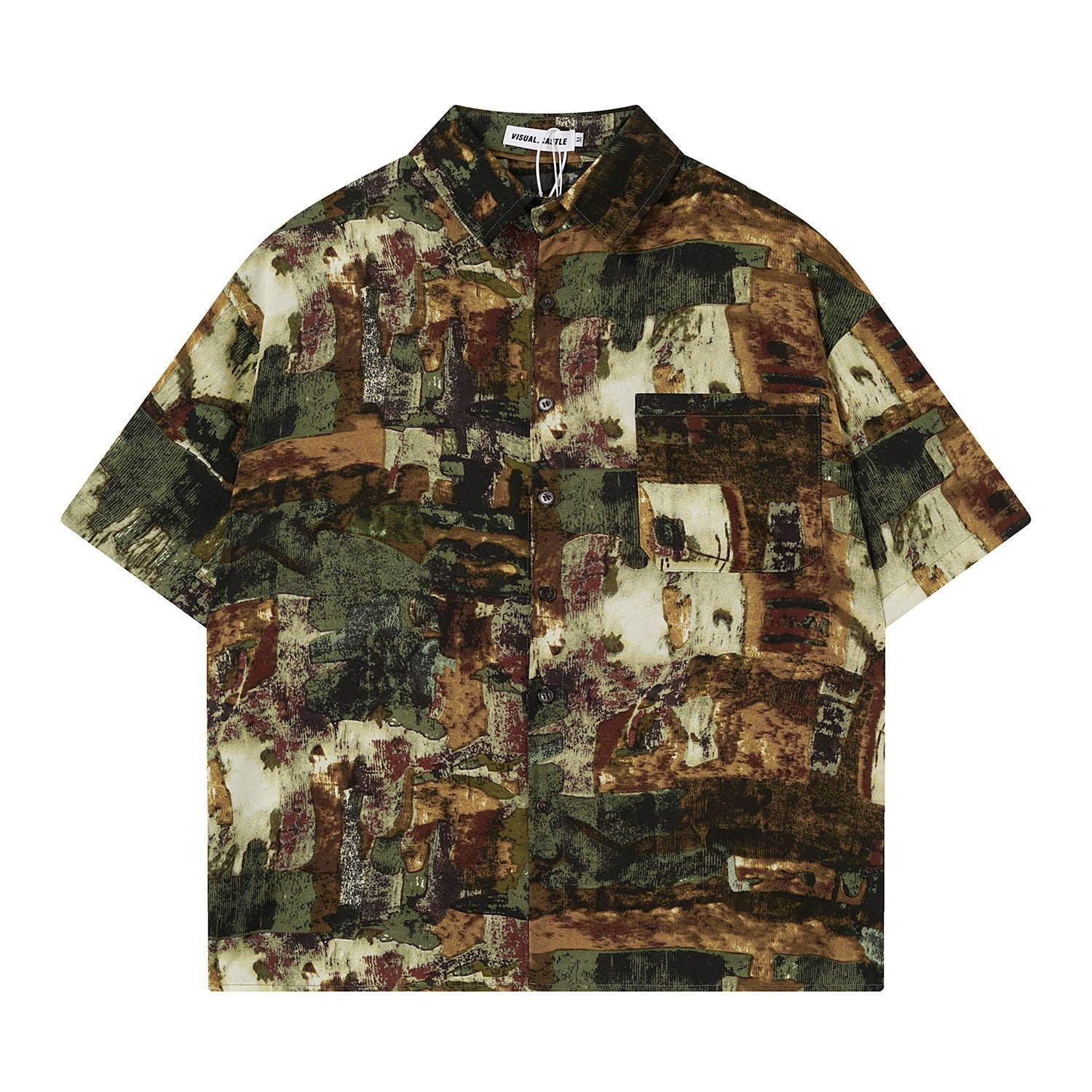 Oil painting camouflage printed short sleeved shirt