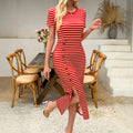 Round neck striped short sleeved dress