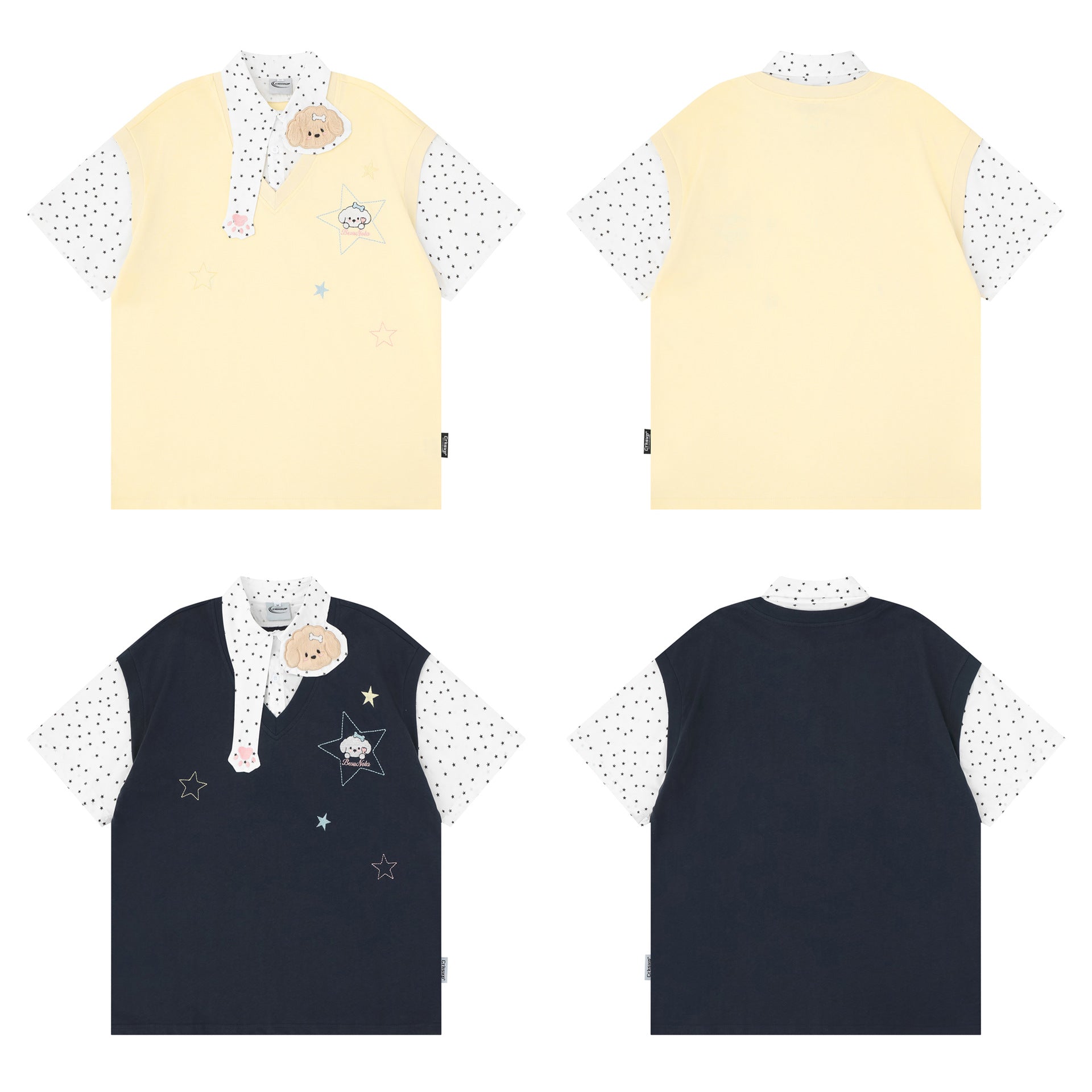 Fake two embroidered short sleeves