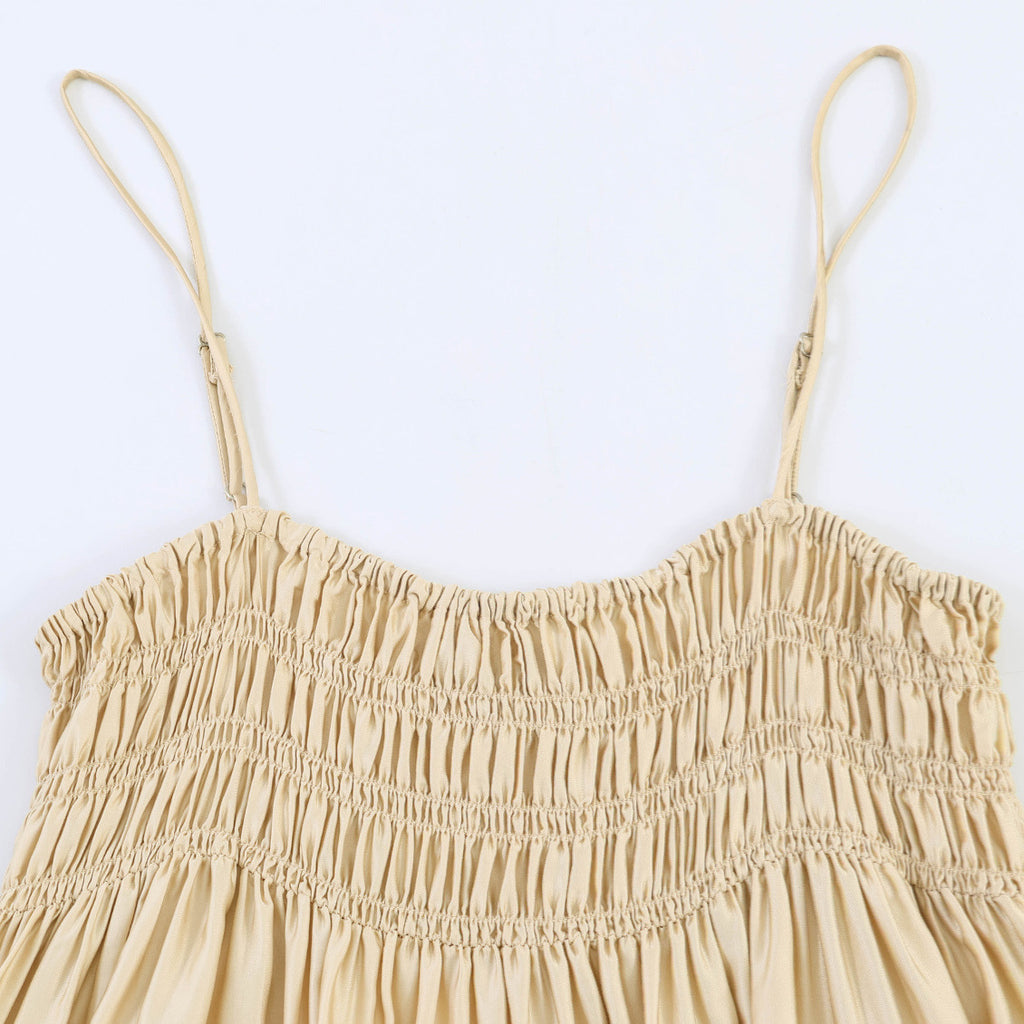 Wrinkled lace satin texture camisole top