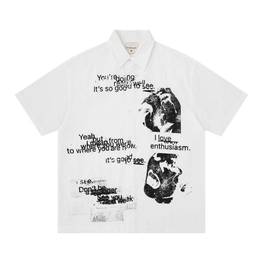 Portrait text printed short sleeved shirt