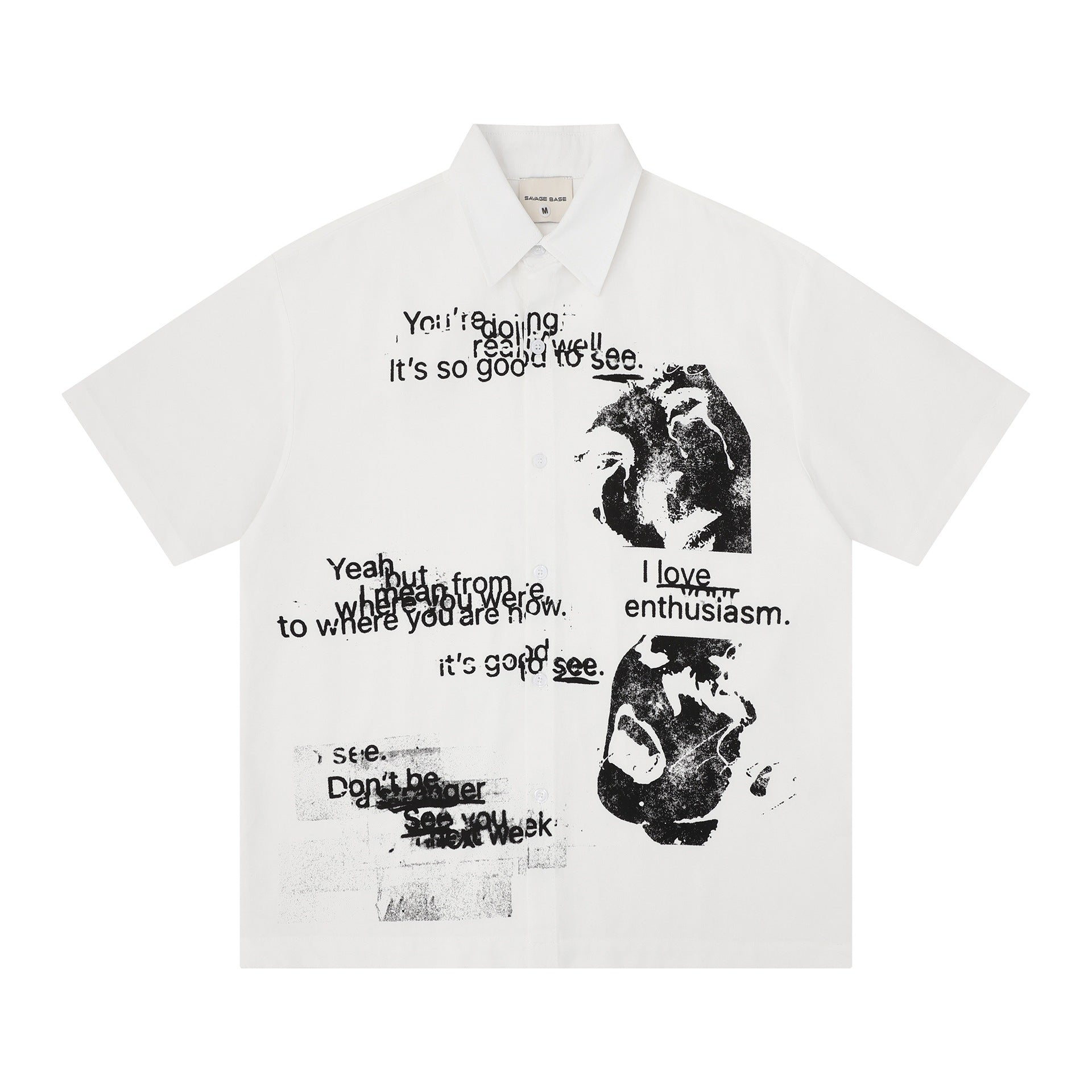 Portrait text printed short sleeved shirt