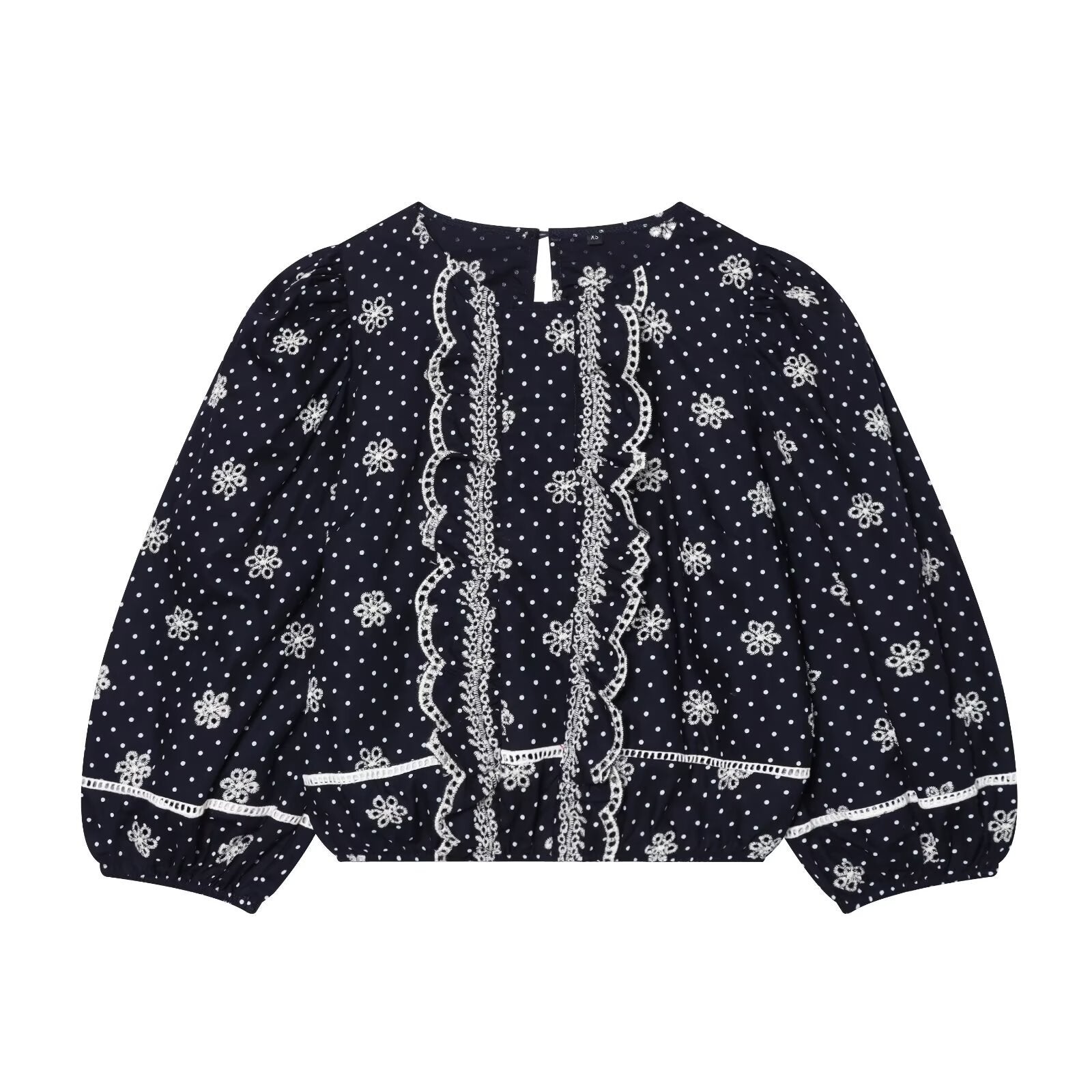 Retro style hollowed out embroidered polka dot shirt (Copy)
