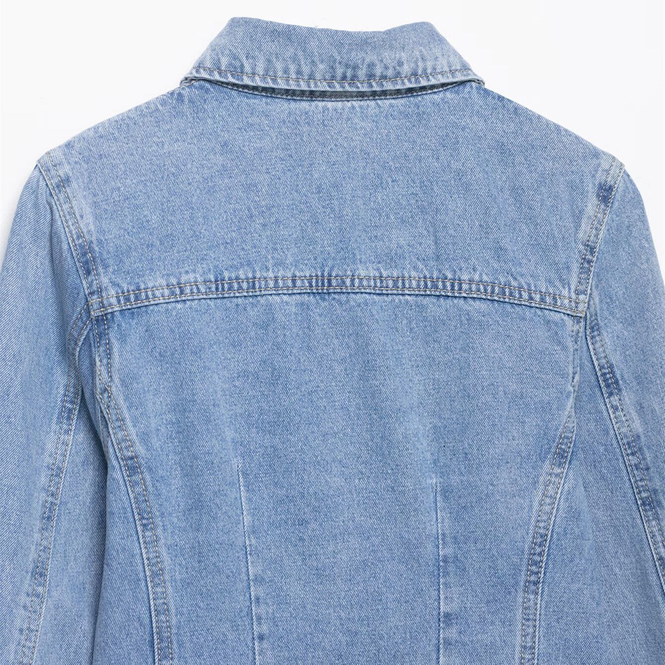 Splicing collar and waist cinched denim shirt jacket